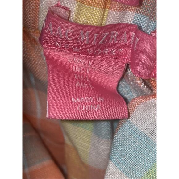 Issac Mizrahi Plaid 100% Linen Shorts Large Womens Pull On Elastic Waist Pockets - Picture 6 of 6